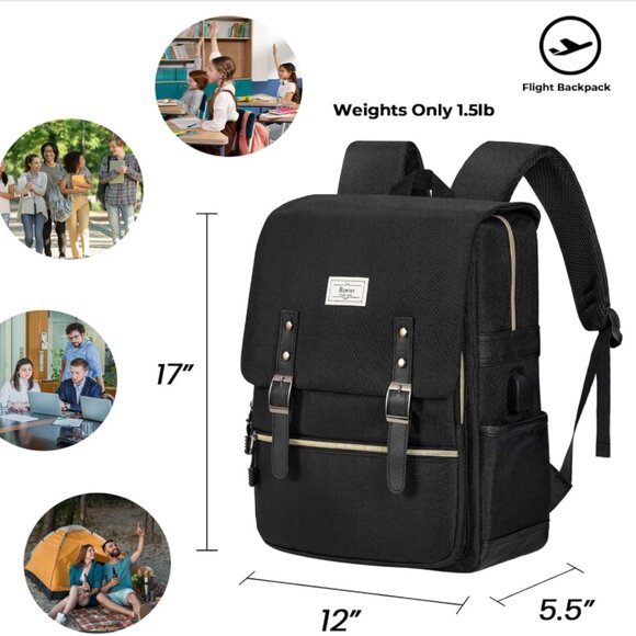 Roynes Vintage Inspired Black Daypack Backpack Laptop Bag - Picture 5 of 8